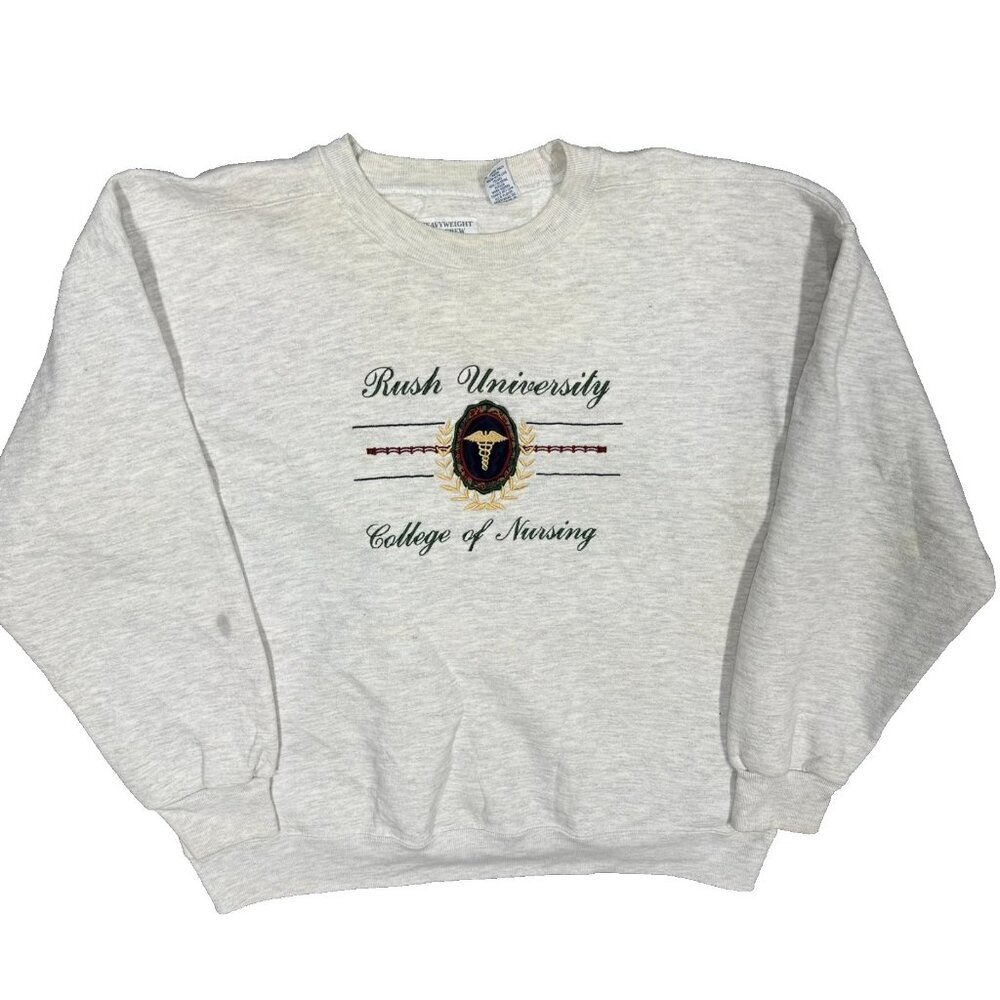 Vintage 90s Rush University of Nursing Sweatshirt Crewneck Grey USA Made XL